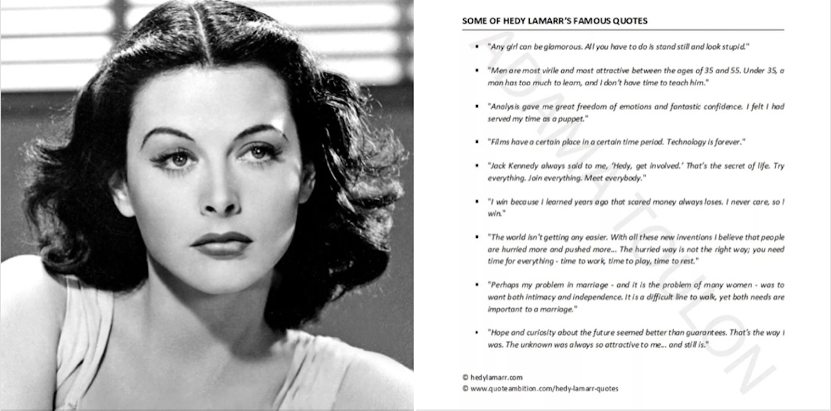 Hedy Lamarr, actress, producer and inventor, pioneer of Wi-Fi